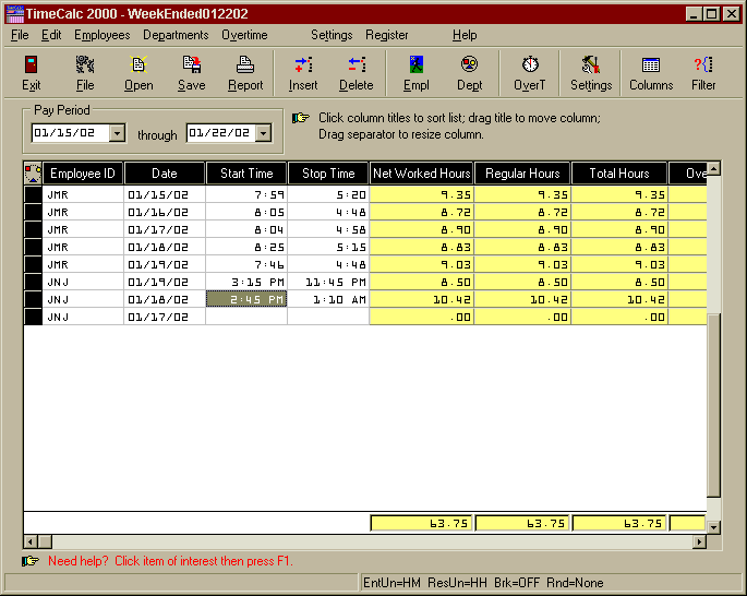 TimeCalc 2000 Screenshot